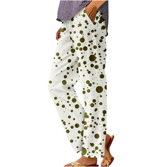 Women's Plus Size Pants Floral Printed Elastic Waisted Straight Leg Pants with Pockets Casual Loose Pants (XL, Yellow 2)