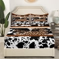 thumbnail image 3 of Erosebridal Western Bed Sheets Set Full,Brown Leopard Print Sheets Black and White Cowhide Sheet Set,Milk Cow Print Patchwork Top Sheet Wild Animal Hide Western Bedroom Decor, 3 of 6