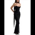 thumbnail image 3 of Vestido Tubo con Hombros Descubiertos para Mujer, Estilo Corsé, Plisado, Ajustado, para Invitada de Boda Formal, Conjunto de Dos Piezas. Negro S, 3 of 9