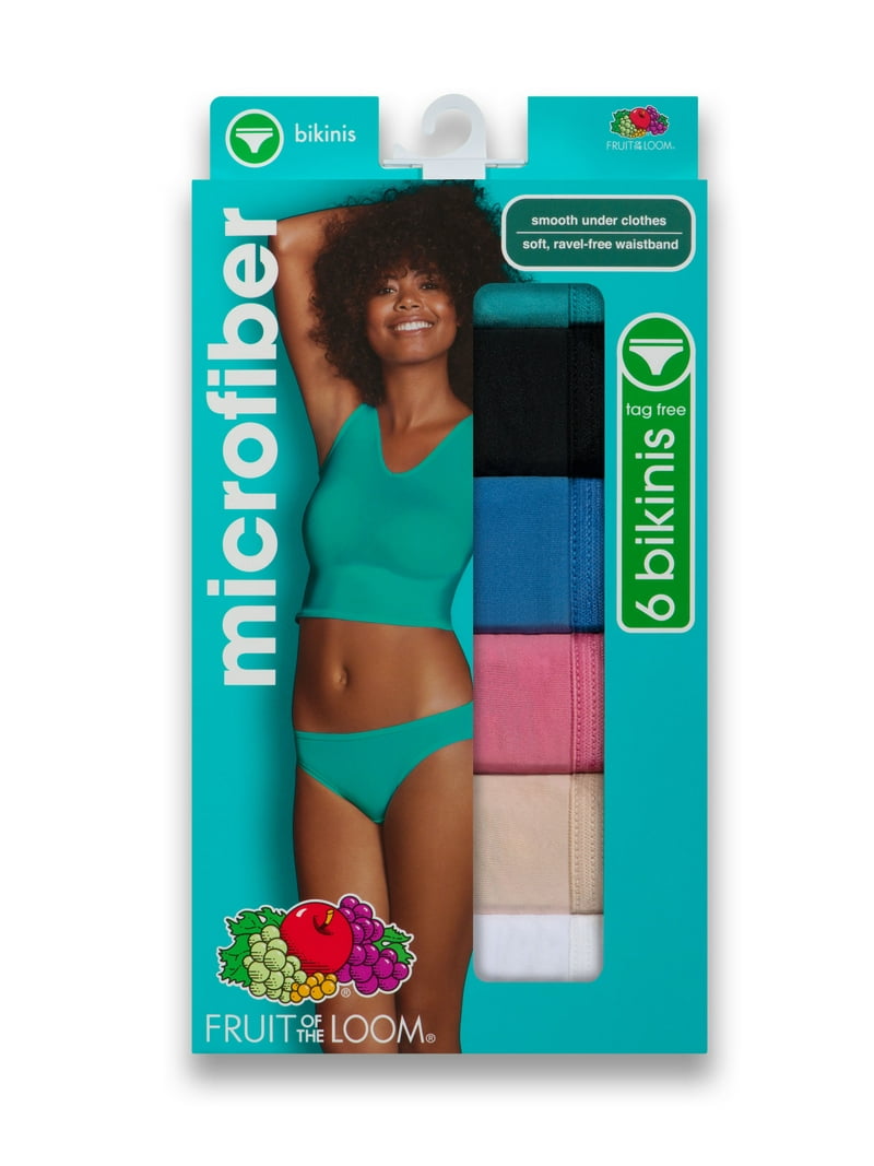 Fruit of the Loom Women's Microfiber Bikini Cotton Panties, 6-Pack