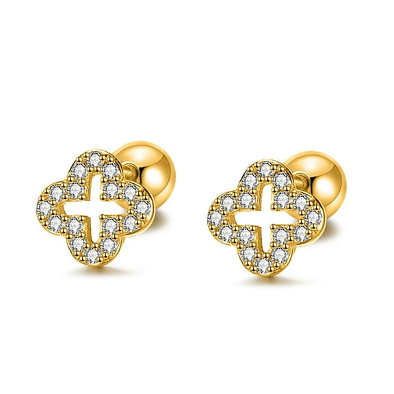 20G Gold Clover Cartilage Tiny Stud Earrings for Women 925 Sterling Silver CZ Cross Flower Tragus Screw Back Ball Barbell Sleeper Studs