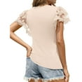 thumbnail image 3 of Hauts à Manches Courtes en Dentelle à la Mode pour Femmes Été Couleur Unie Col Rond Manches à Volants T-Shirt Abricot m, 3 of 5