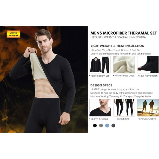 2Pcs/Set Men's Thermal Underwear Set, Microfiber Soft Fleece Lined