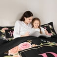 thumbnail image 5 of Homewish Black Pink Monogrammed Full Size Comforter Sets, Cartoon Initial R Letter Bedding Comforter Set, Rose Flower Butterfly Reversible Bedding Sets, Microfiber Bedroom Decor, 3 Pieces, 5 of 8