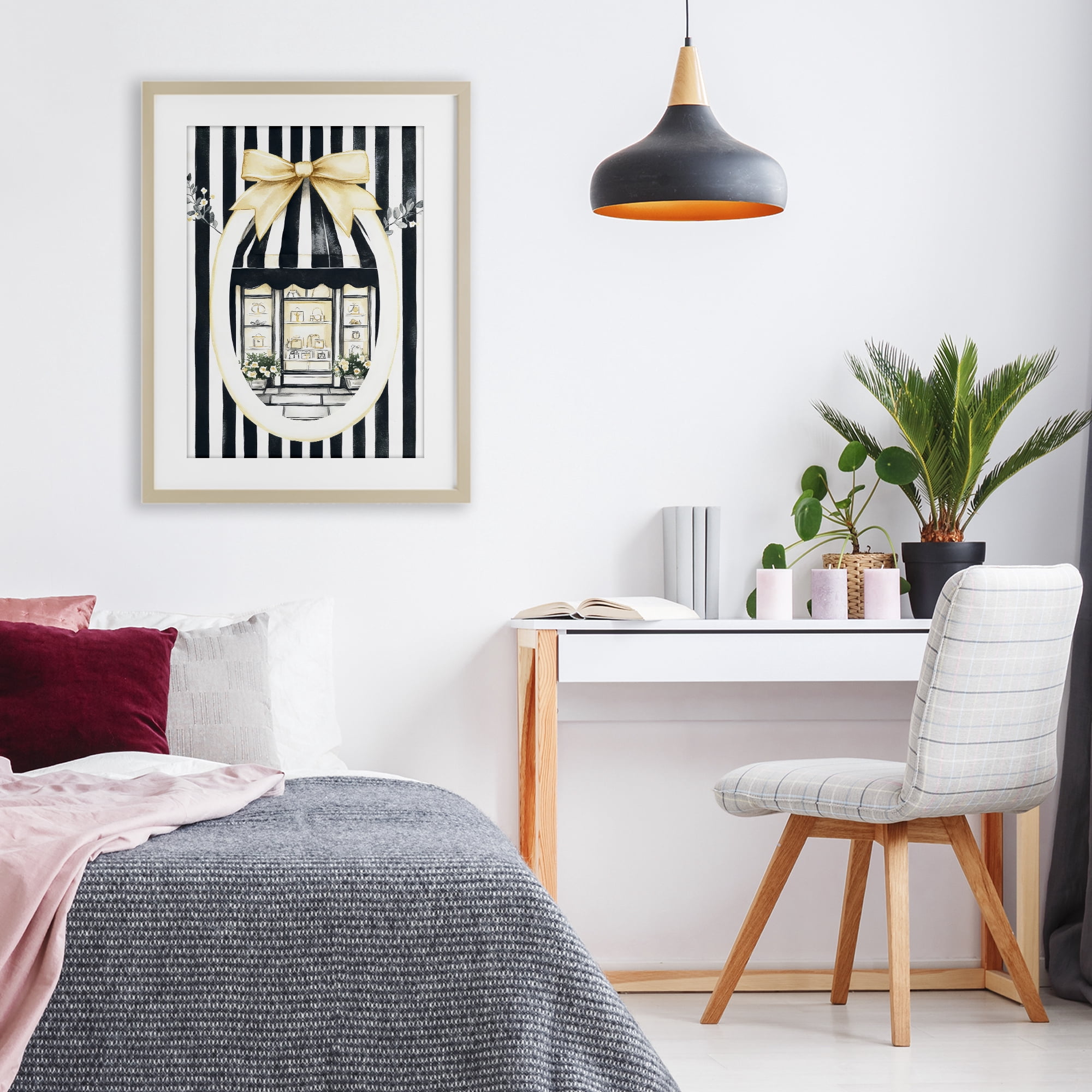 Stupell Industries Maison Striped Boutique Window Birch Framed Print Under Glass, design by Petal Prints Design