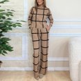 thumbnail image 4 of Quixlent 2 Pcs/Set Lady Top Pants Suit Half-high Collar Plaid Printing Long Sleeves Loose Blouse Elastic High Waist Wide Leg Trousers with Pockets OL Commuting Style Outfit, 4 of 7