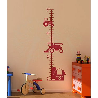 Farm Tractor Growth Chart Vinyl Boy Bedroom Art Stickers, Red