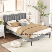 Auranook Queen Size Bed Frame Linen Fabric Upholstered Platform Bed w/Wingback Headboard