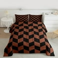 thumbnail image 2 of jejeloiu Brown Geometric Rhombus Full Size Comforter Sets,Modern Minimalist Geometric Bedding Comforter Set,Black Checkerboard Grid Bedding Sets For Teens,Ultra Soft Home Decor Reversible,3-Piece, 2 of 8