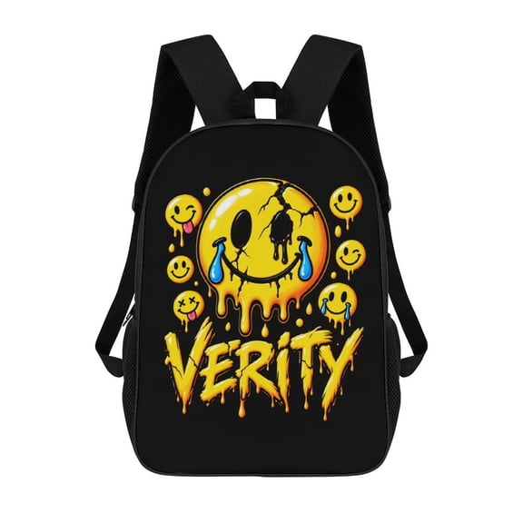 Verity Smiley Face Graphic Backpack, 17 Inch Large Capacity School Bag with Adjustable Straps, Laptop Travel Daypack for Teens and Students