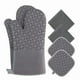 thumbnail image 1 of Juego de 6 manoplas y agarraderas para horno, resistentes al calor (500 grados), extra largas, con superficie de silicona antideslizante para cocinar (gris), 1 of 5