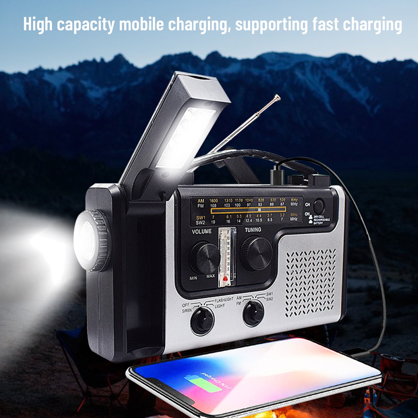 WSBDENLK Tech Am/Fm/Sw Radio, Solar Hand Crank Portable Survival Emergency Radio,Rechargeable Battery Power Bank Usb Cellphone Charger,Camping Flashlight Lantern,Sos Alarm