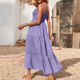 thumbnail image 4 of Robes d'Été pour Femmes Bohème Spaghetti Sangle Smoked Longues Robes de Plage Soleil Sans Manches Robe Maxi Solide, 4 of 9