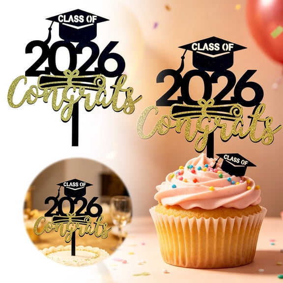 Graduation Cake Toppers 2026 Class Of 2026 Congrats Graduation Cake Topper Black Acrylic With Gold Glitter Congrats & Diploma 2026 Graduation Party For High School College Congrats Grad Cake