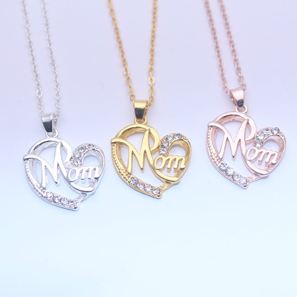 Vearear Fashion Rhinestone Mom Letter Love Heart Pendant Necklace Jewelry Birthday Gift Walmart Com