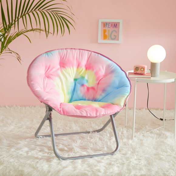 Justice Oval Oversized Faux Fur Saucer Chair with Holographic Trim, Multiple Colors