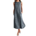 thumbnail image 1 of RKSTN Robes pour Femmes 2023 Décontracté à Rayures Imprimé Robe Sans Manches Col Rond Coton et Lin Poche Robe Maxi, 1 of 5