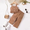 thumbnail image 2 of Sngxgn Girls Clothing Sets Square Neck Rib Knit Shirts + Stylish Wide Leg Pants + Cute 2pcs Fall Clothes Outfits(Brown,130), 2 of 7
