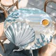 thumbnail image 4 of Round Fitted Tablecloths with Elastic Edge Cartoon Shell Gradient Blue Waves Oil-Proof Waterproof Wipeable Table Cover for Kitchen Dining Party Decor Summer Ocean Beach Coral Table Clothes,36" - 44", 4 of 9