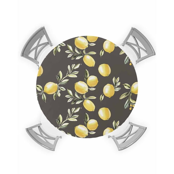 nqOlkjepod Summer Yellow Lemon Round Tablecloth, Fitted Table Cover with Elastic for 45"-54" Round Tables, Watercolor Botanical Modern Art Table Cloth Outdoor Dinning Party Waterproof Tablecloths
