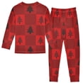 thumbnail image 2 of Red Plaids Black Christmas Trees Cotton Pajama Set Long Sleeve Top and Pants Sleepwear Unisex 4T, 2 of 7