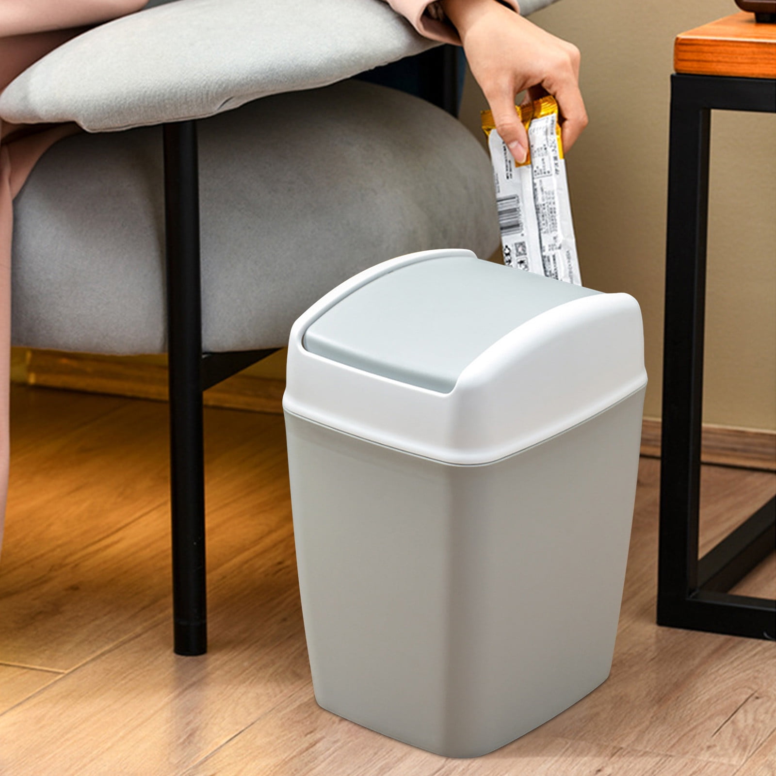 Qholemyo High end Household Flip Top Garbage Bin With Lid Kitchen Trash Can Living Room Toilet Bathroom Indoor Trash Can