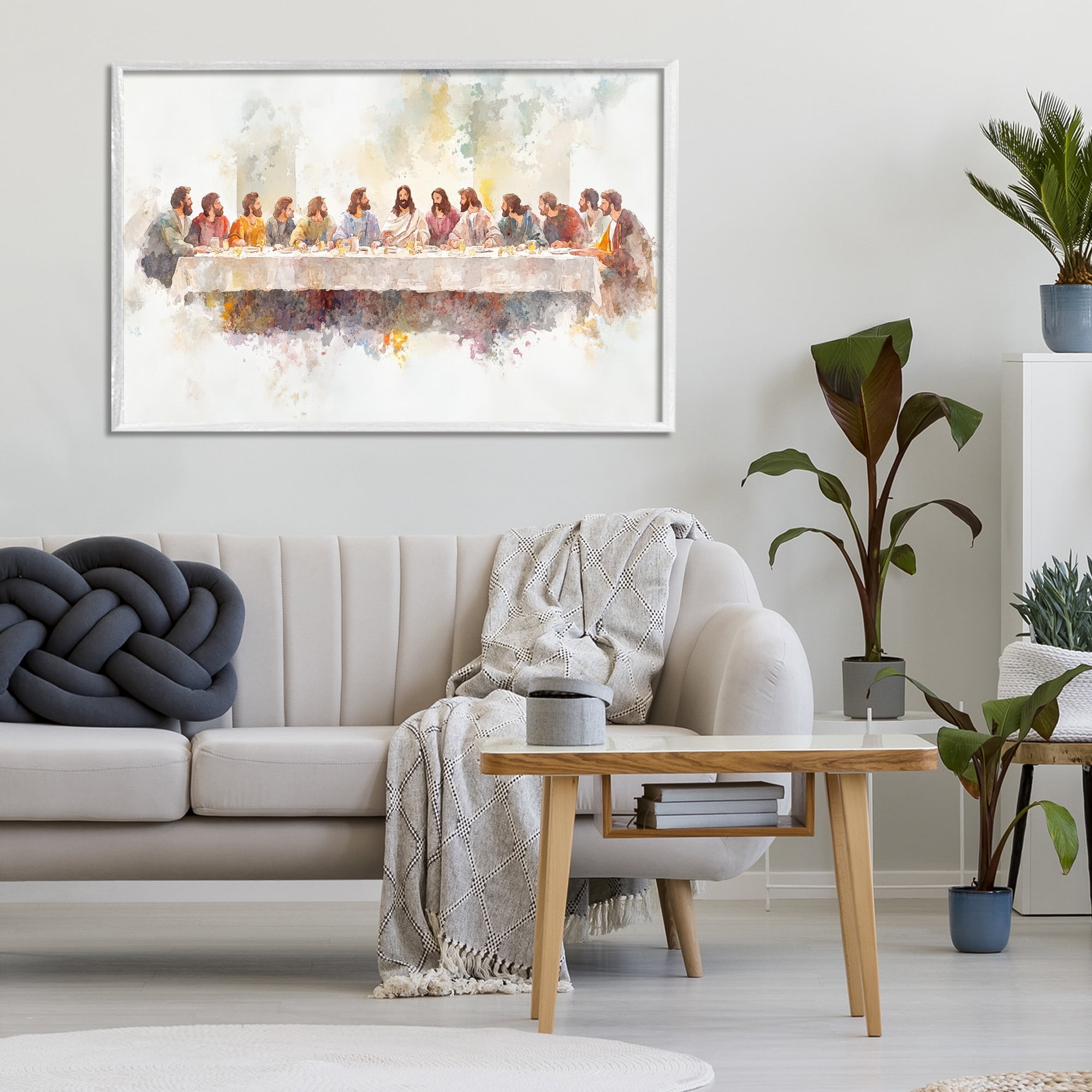 Stupell Industries Watercolor Supper Spirituality White Framed Giclee Art, design by Petal Prints Design
