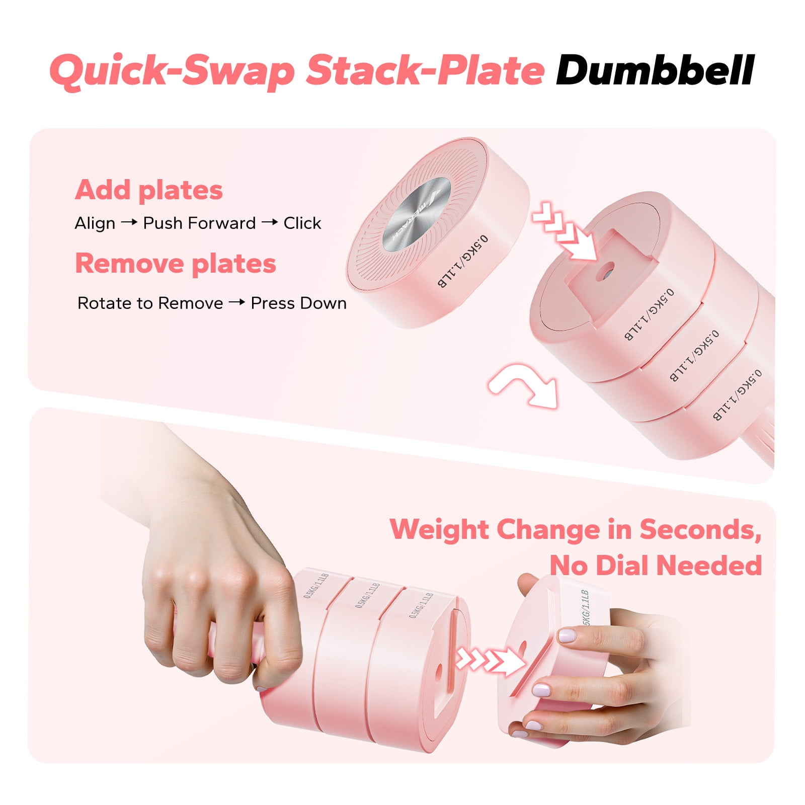 MERACH Adjustable Dumbbell Set, 4 in 1 Free Hand Weights for Women, Home Gym, 8.8 lbs, Set of 2