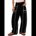 thumbnail image 1 of Pantalones de Mujer Holgados de Pierna , Estilo Palazzo, Informales, con Cordón en la Cintura y Bolsillos. Negro L, 1 of 8