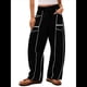 thumbnail image 1 of Pantalones de Mujer Holgados de Pierna , Estilo Palazzo, Informales, con Cordón en la Cintura y Bolsillos. Negro M, 1 of 8