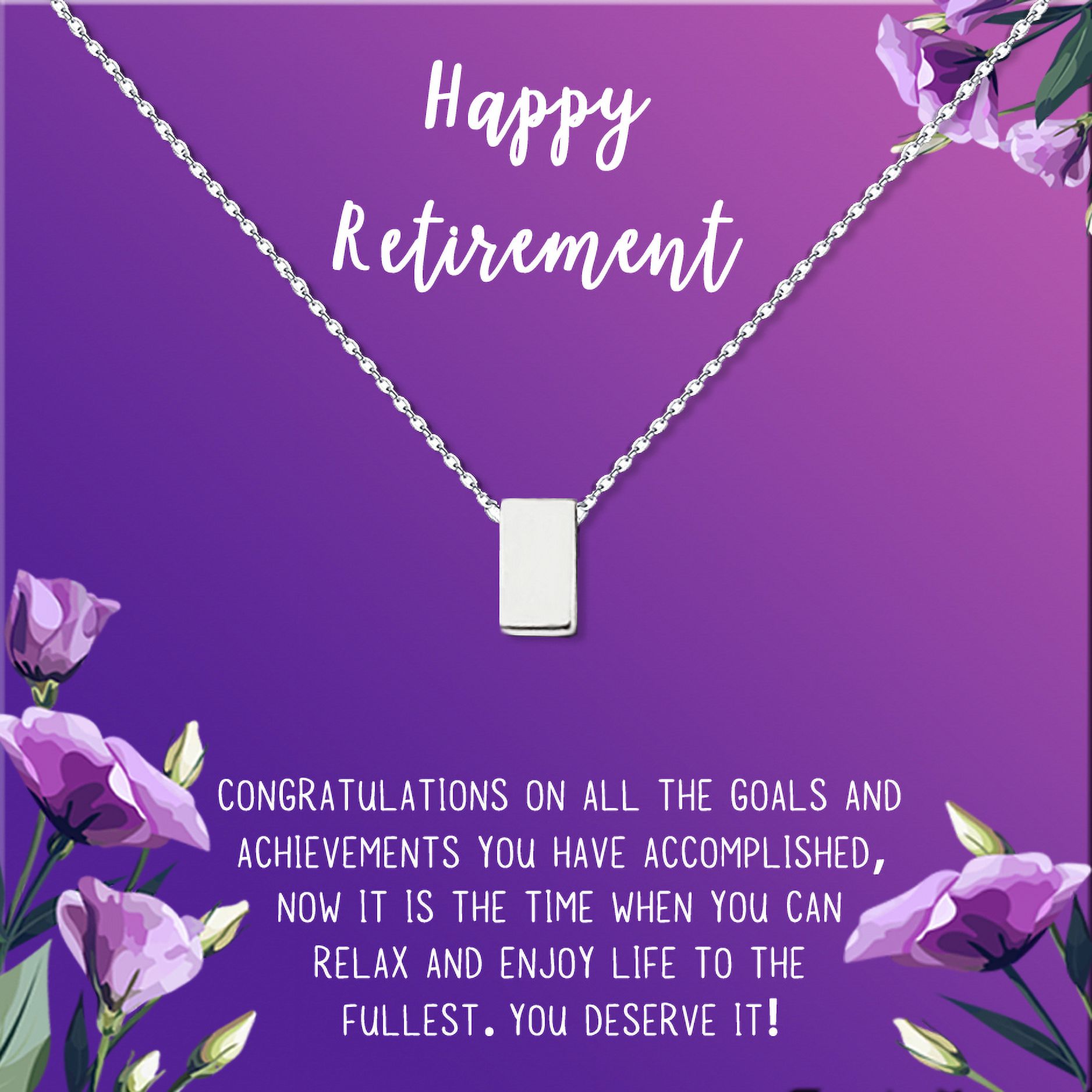 Anavia Happy Retirement Necklace, Retirement Gifts for Women, Retirement Jewelry, Retirement Party Gifts for Retired Teacher Nurse Friend Coworker-[Silver Cube, Royal Purple Gift Card]