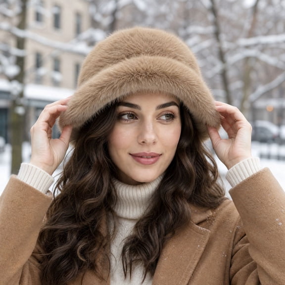 Lumtrix Faux Fur Winter Hats For Women Winter Christmas Stocking Stuffers Fluffy Solid Color Cap Khaki One Size