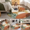 thumbnail image 6 of Boho Geometric Round Area Rugs Collection 8', Farmhouse Orange Abstract Leaves Stripes Non Slip Indoor Circular Throw Runner Rug Floor Mat Carpet for Living Room Dining Table Bedroom Nursery, 6 of 9