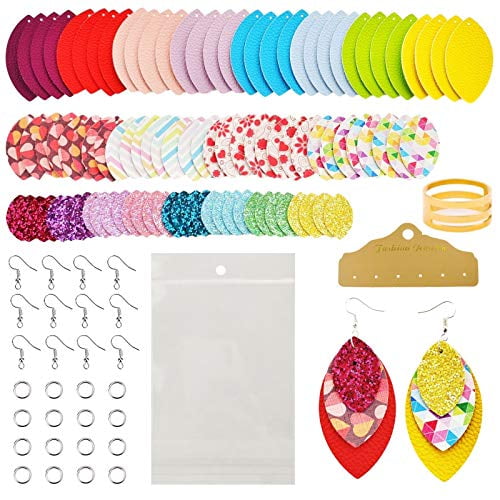 Contains 96 Pre Cut Evil Eye Earring Pieces with Hooks Jump Rings Opener Earring Display Cards and Self-Adhesive Bags AOUXSEEM 321 Pcs Faux Leather Earrings Making Kit Full Set for Beginners 