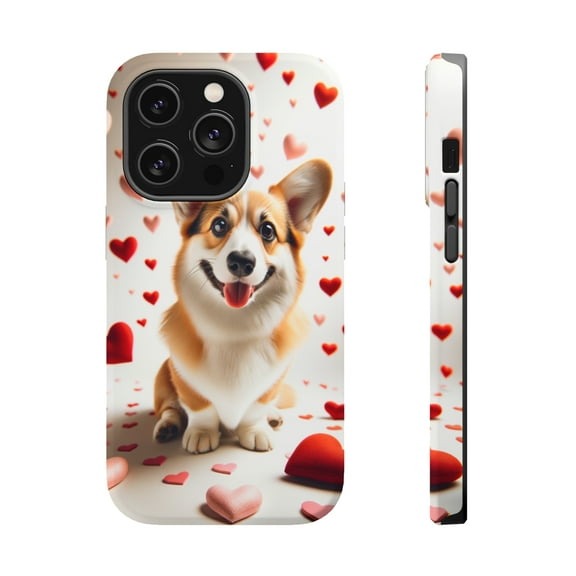 DistinctInk Tough Case for Apple iPhone 15 Pro MAX (6.7" Screen), Compatible with MagSafe Charging - Valentine's Day Cardigan Welsh Corgi