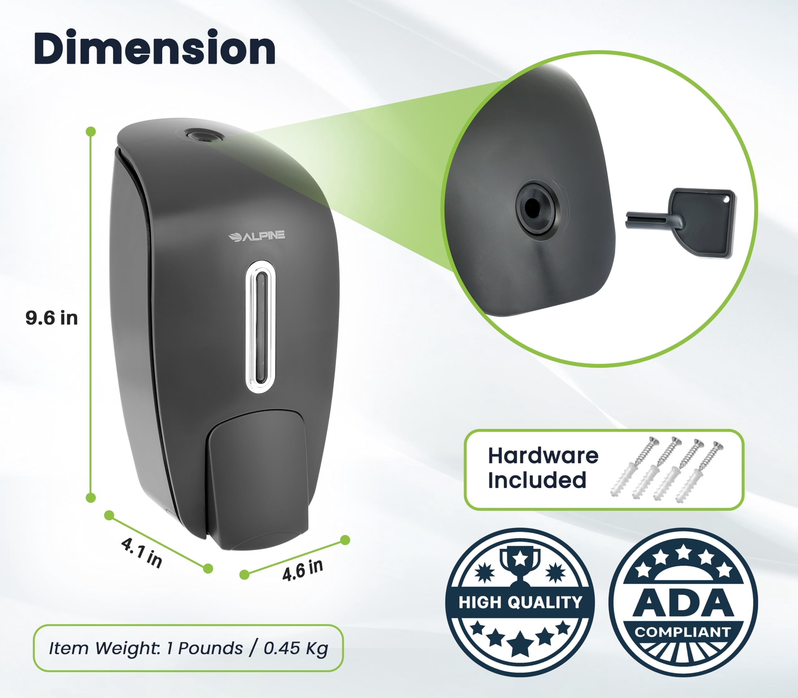 Alpine Manual Soap Dispenser Wall Mount - Commercial Soap Dispenser Wall Mounted for Liquid Soap & Hand Sanitizer Perfect for Bathroom, Kitchen, Refillable 800 ml Capacity (Grey)