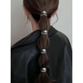 thumbnail image 4 of 6 Pcs Attaches Cheveux Haute Élasticité Super Scintillantes Argentées Rondes, Supports de Queue de Cheval Simples et Chics Nouvelle Version Coréenne Accessoires Cheveux, 4 of 5