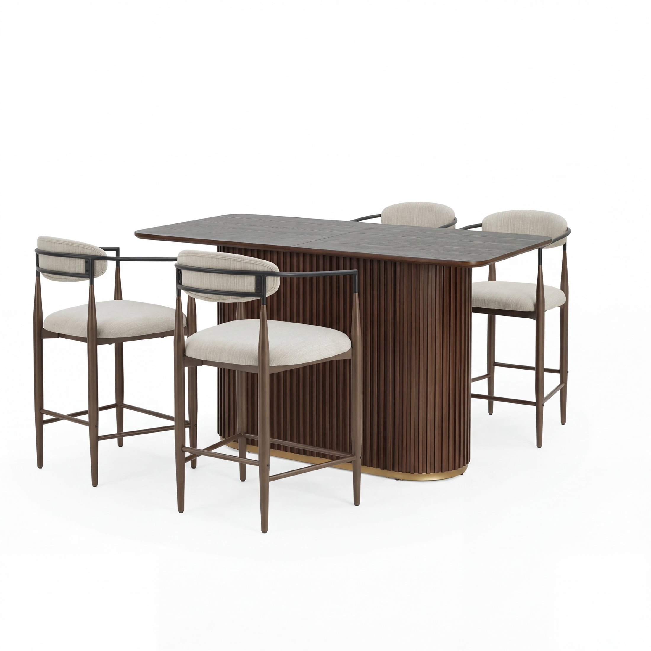 Christopher Knight Home 5-Piece Modern Counter Height Dining Table with Metal Frame Stools, Walnut+Black
