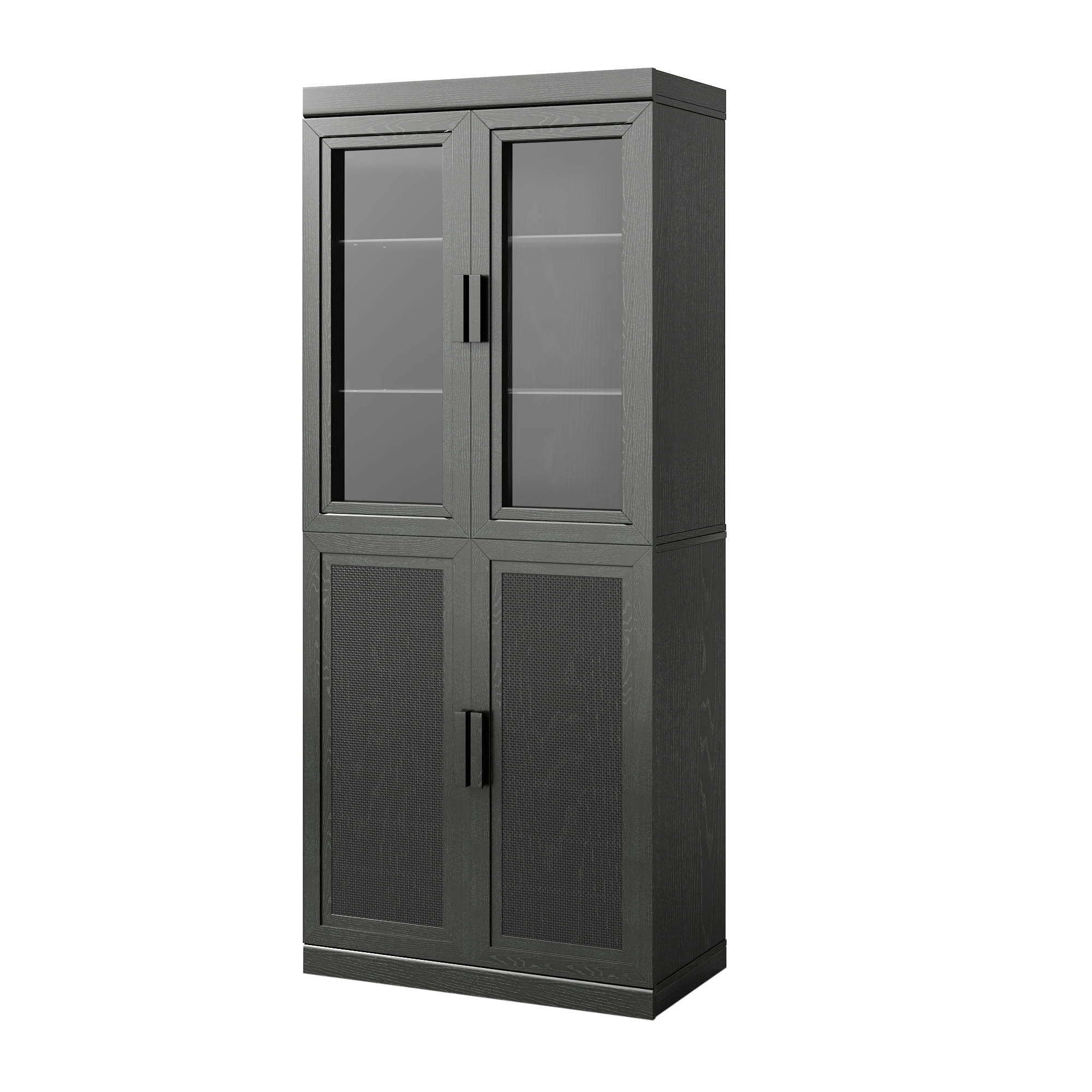 MAYEERTY Wood Display Cabinet Storage with Doors Set of 2，Black