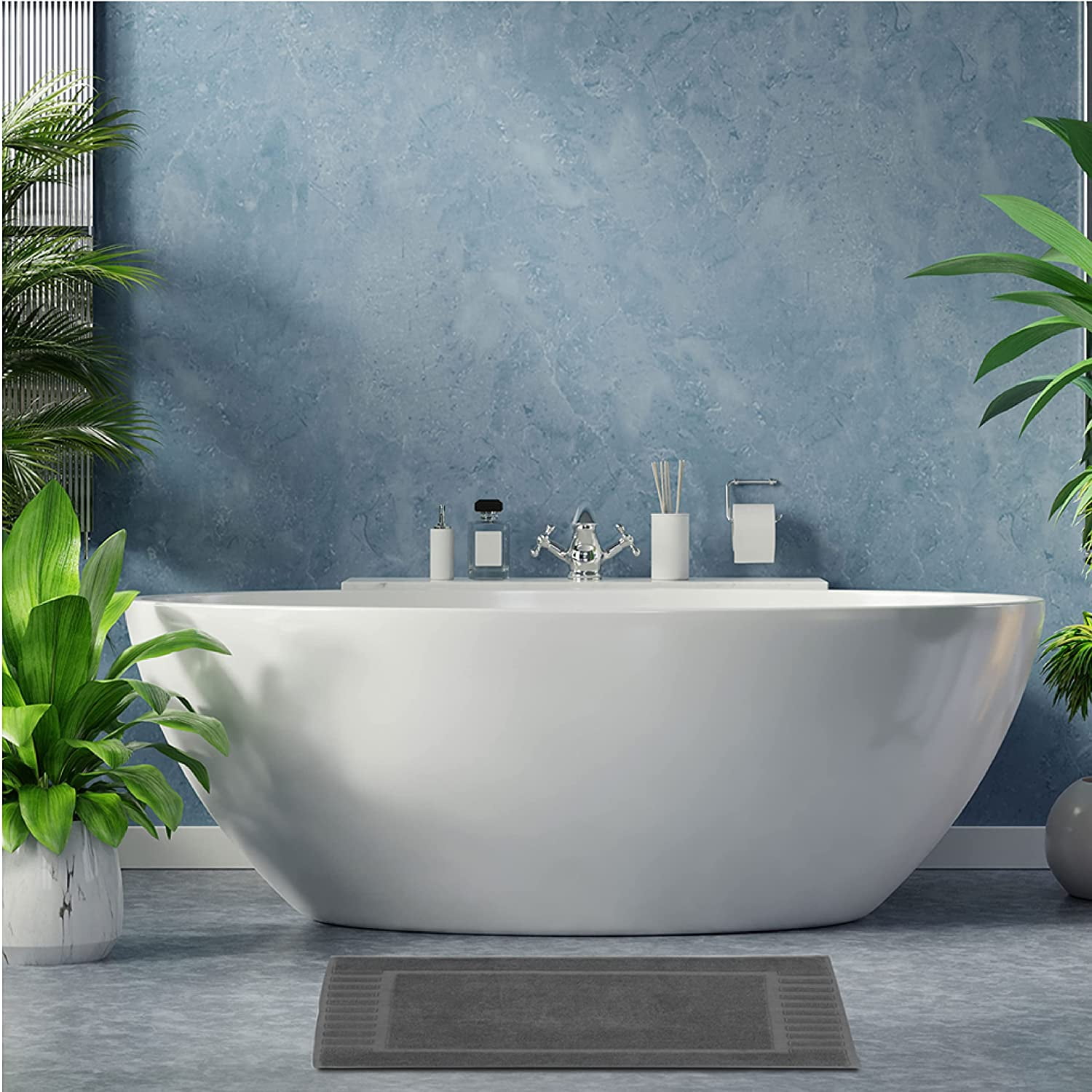 White Classic Hotel Collection Absorbent Cotton Bath Mats, Spa Reversible Floor Towels, not a Bathroom Rug, Gray, 22 x 34, 2 Pack