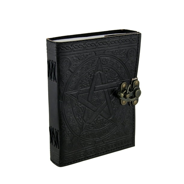 Pentagram Embossed Black Leather Bound, Leather Embossed Journal