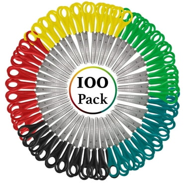 100 Pack of Bulk Wholesale 5 Inch Blunt Tip Safety Scissors for Arts and Crafts in Black, Red, Green, Blue and Yellow