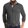 thumbnail image 1 of Men's Spring And Autumn Solid Color T-shirt Lapel 3 Button Open Placket Button Long Sleeved Top XL, 1 of 6
