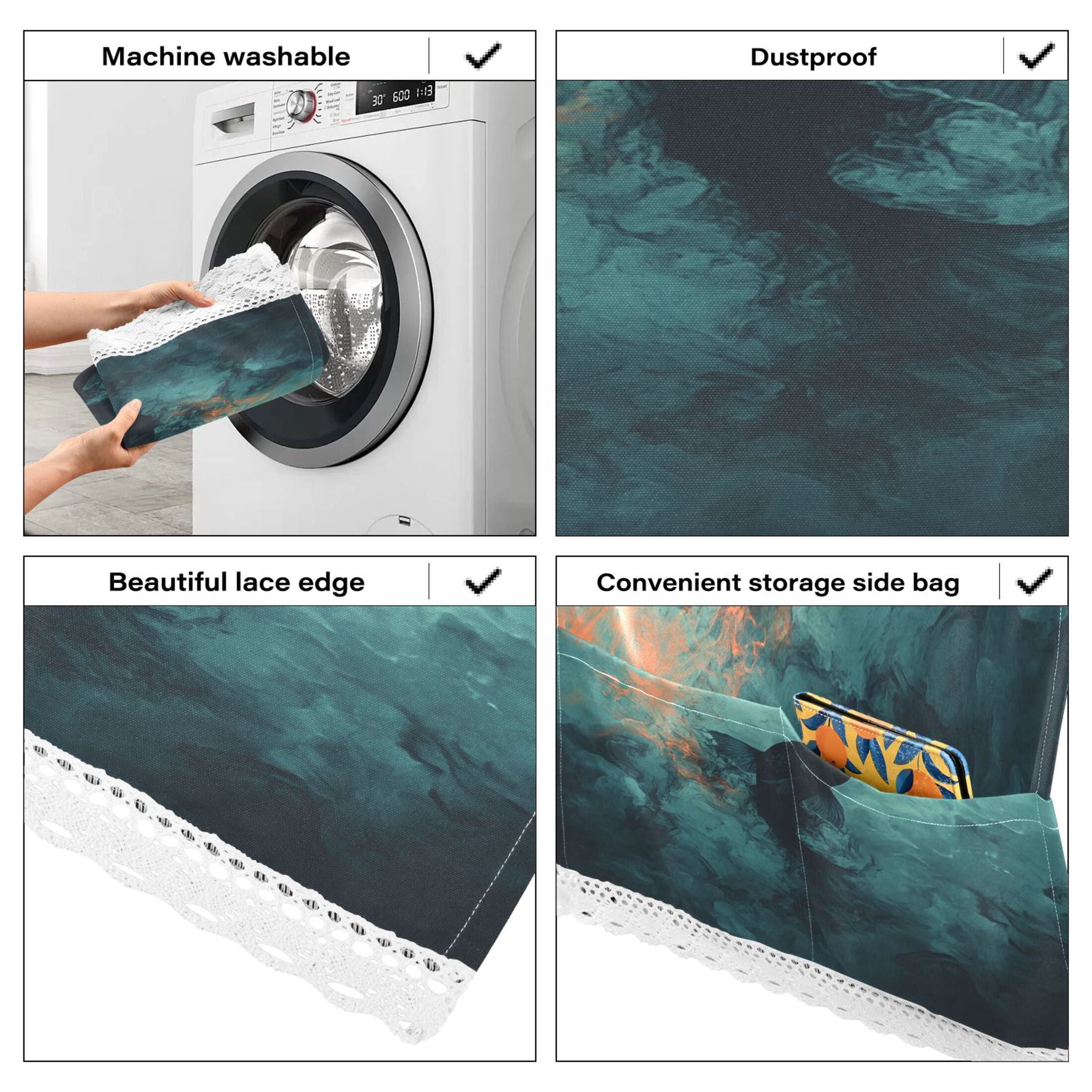 Fish Of The DeepWasher and Dryer Covers Dust-Proof and Oil Resistant Fridge Cover with 4 Storage Pockets Washing Machine Top Cover for Laundry Kitchen Home 51.2 x 22 In