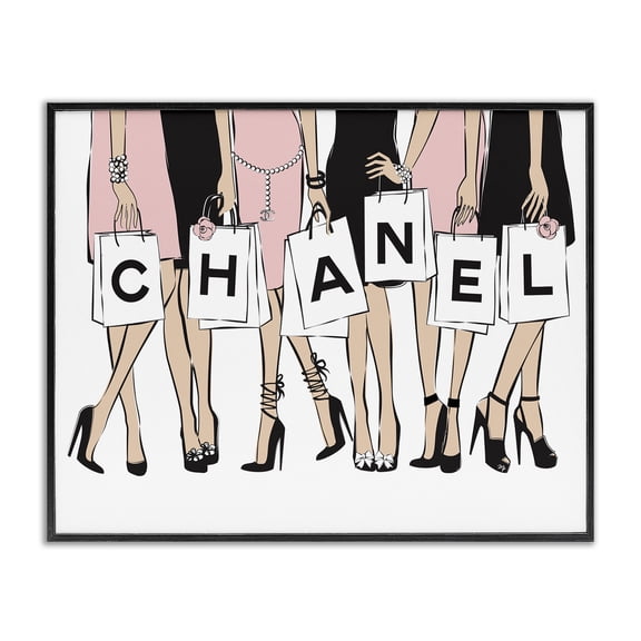 Stupell Industries Glam Fashionista Shopping Bags Standing Poses Black Framed Giclee Art, 14 x 11, by Martina Pavlova