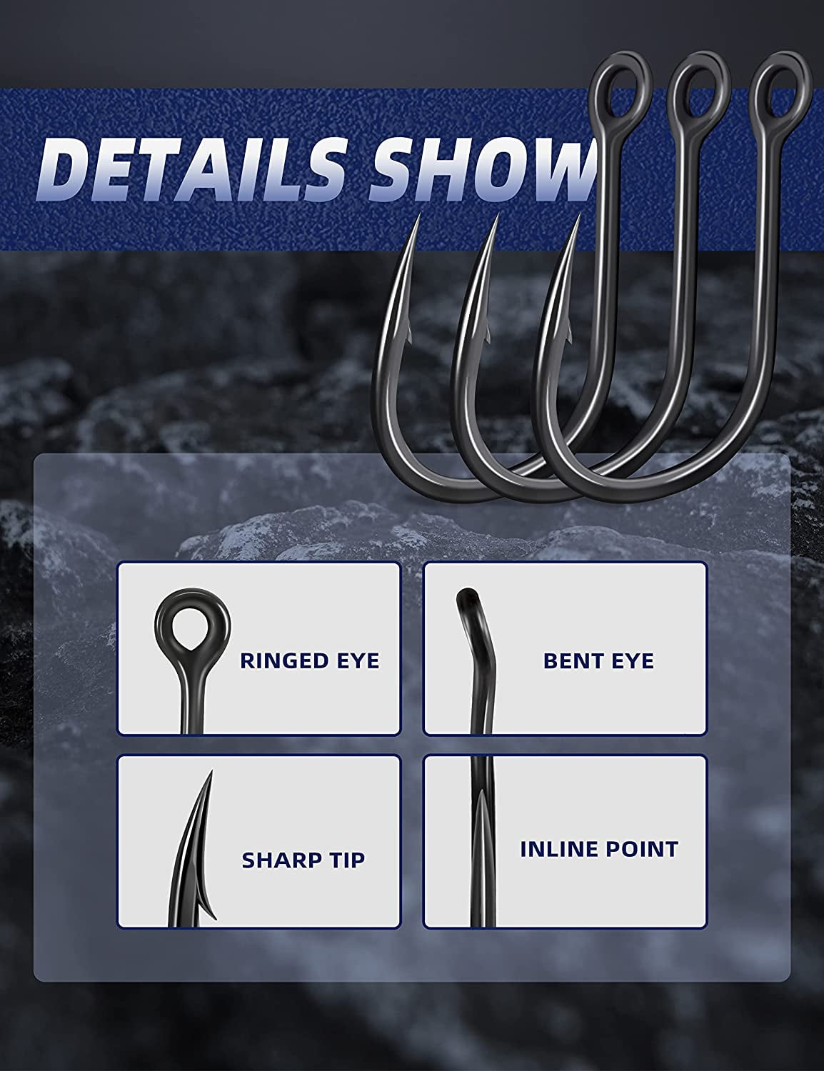 BLUEWING Wide Gap Jigging Hooks Needle Point Fishing Hooks High Carbon Steel Hooks Extra Sharp Fish Hooks for Freshwater Saltwater Fishing, Size 11/0, 5pcs