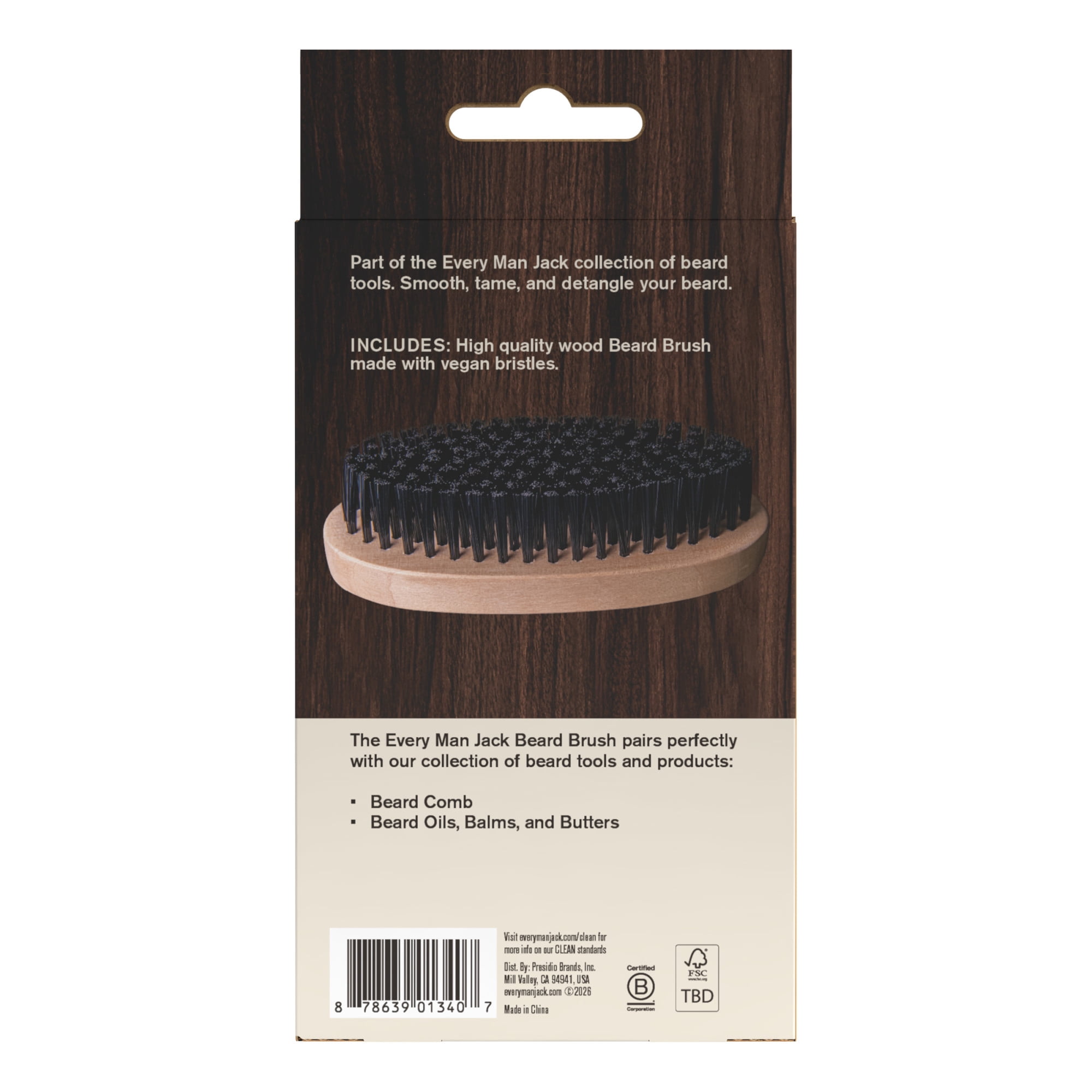 Every Man Jack Men's Beard Brush with Cruelty-Free Vegan Bristles