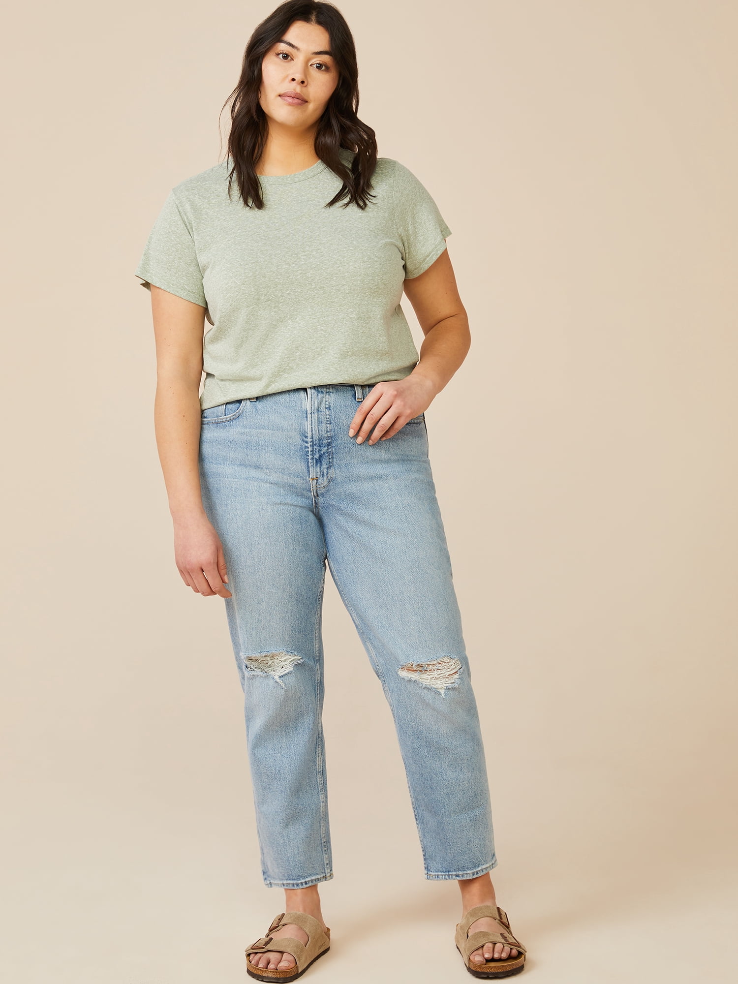 Free Assembly Women's Ringer Tee with Short Sleeves, Sizes XS-XXXL