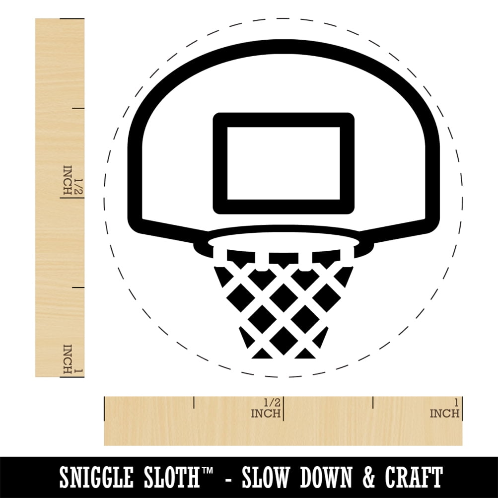 Basketball Hoop and Backboard Self-Inking Rubber Stamp Ink Stamper - Yellow Ink - Medium 1 Inch