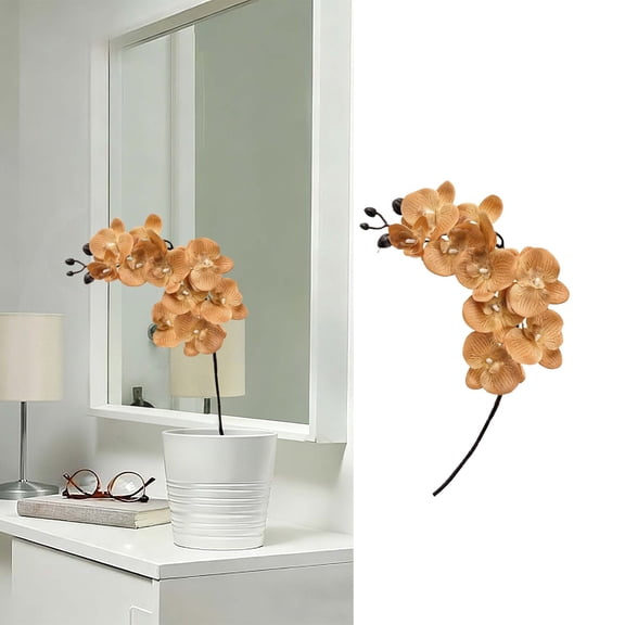 Artificial Real Touch Orchids Flowers, 9 Heads Faux Butterfly Orchid Long Branch, Artificial Flowers Real Touch Phalaenopsis, Fake Silk Orchids with Stem Leaves for Day Home Office Decor 1Pcs